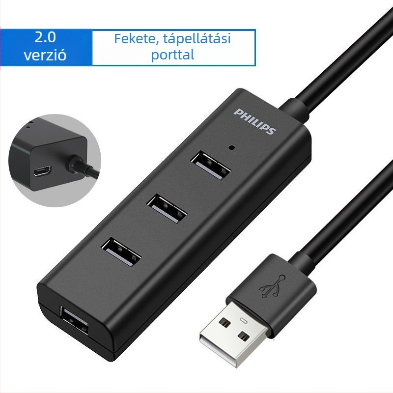 Philips USB 2.0 4-portos hub külső tápegységgel, modell SWR1526/93