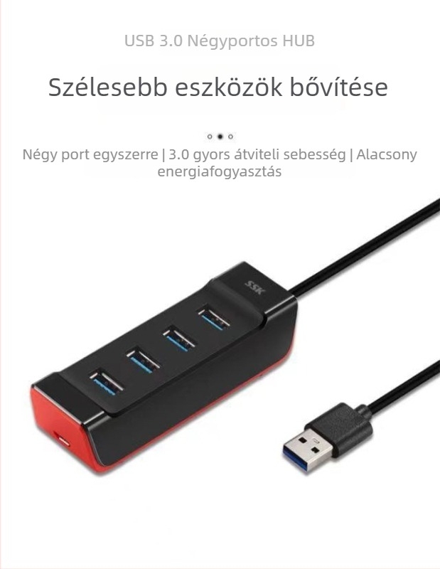 SHU850 USB 3.0 hub, 1–4 porttal, külső tápegységgel, kábelhossz 0,25 m/1 m/1,5 m