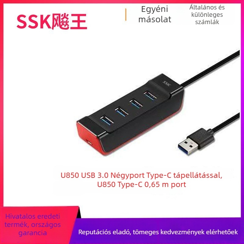 SHU850 USB 3.0 hub, 1–4 porttal, külső tápegységgel, kábelhossz 0,25 m/1 m/1,5 m