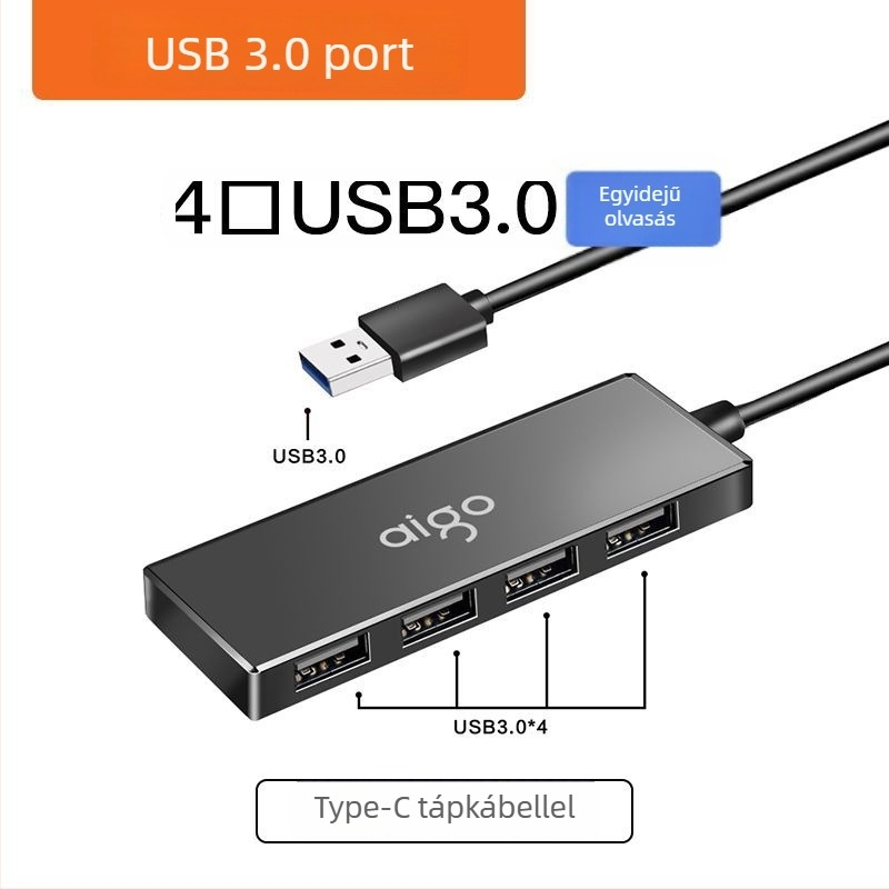 Aigo USB 3.0 4-portos hub H01-3.0, 200M átviteli sebesség, kábelhossz 0.25–1.5 m