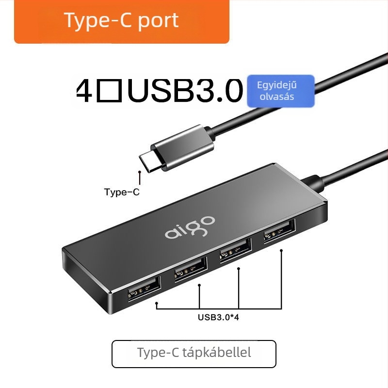 Aigo USB 3.0 4-portos hub H01-3.0, 200M átviteli sebesség, kábelhossz 0.25–1.5 m