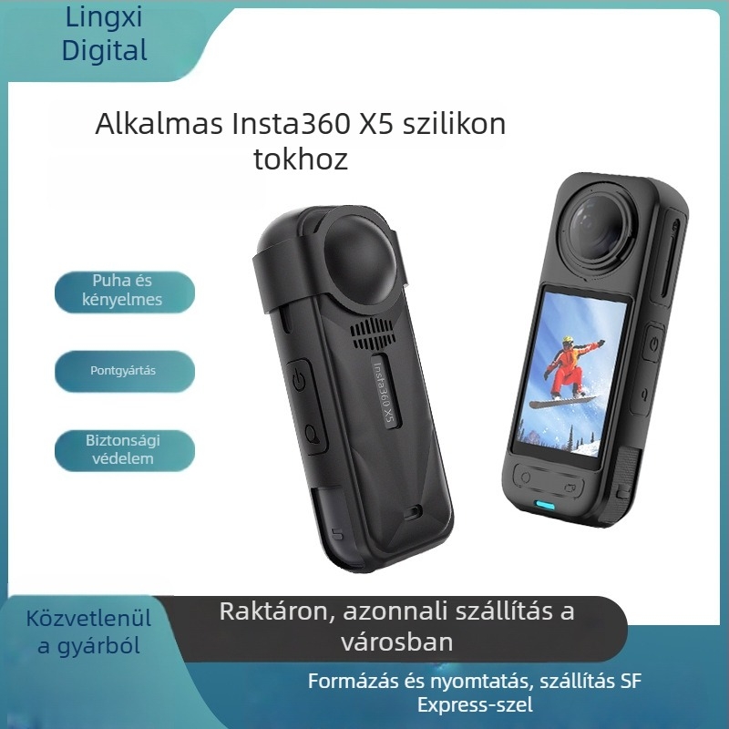 Insta360 X5 szilikon védőtok objektív kupakkal és zsinórral – por- és ütésálló teljes védelem