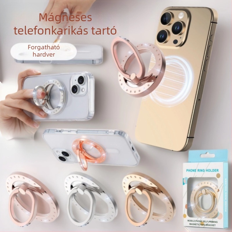 Mágneses gyűrűs telefonállvány, forgó gyűrűvel, MagSafe-kompatibilis, alumíniumötvözet