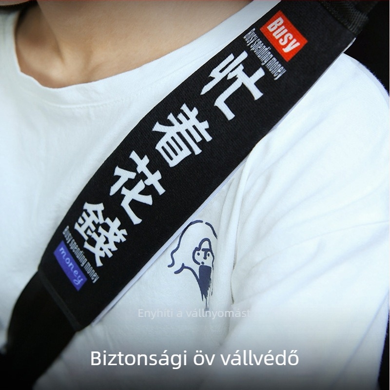Biztonsági öv vállpárna aranyos rajzfilmszereplő párral gyerekeknek, autó kiegészítő hosszabbító csatlakozóval