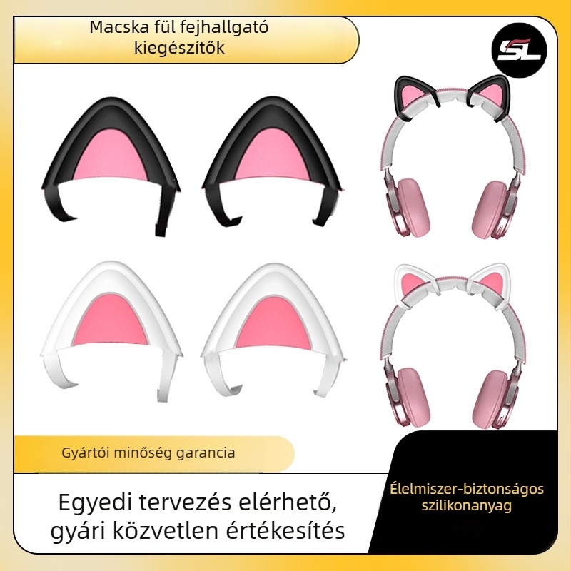 Si shuang Cat Ear szilikon hüvely fejhallgatókhoz – modell Cat ears, kompatibil fejhallgatókkal, dekoratív kábel-díszítés, hivatalosan engedélyezett magánmárka
