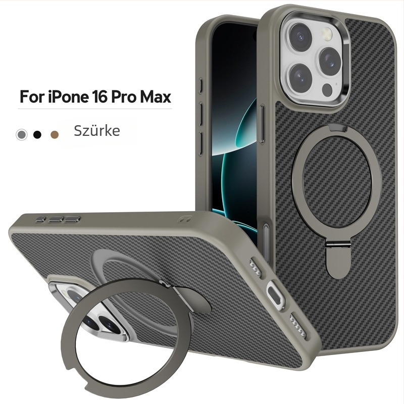 iPhone 17 Pro Max tok karbonszálas textúrával és mágneses állvánnyal, ütésálló