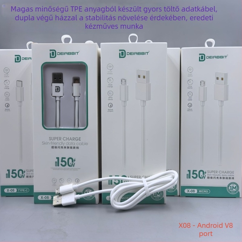 LUOMINRO 3-in-1 Gyors töltő USB-kábel (Lightning, Micro USB, Type-C) – 150W maximális teljesítmény, QC-kompatibilis, 3C tanúsítvány