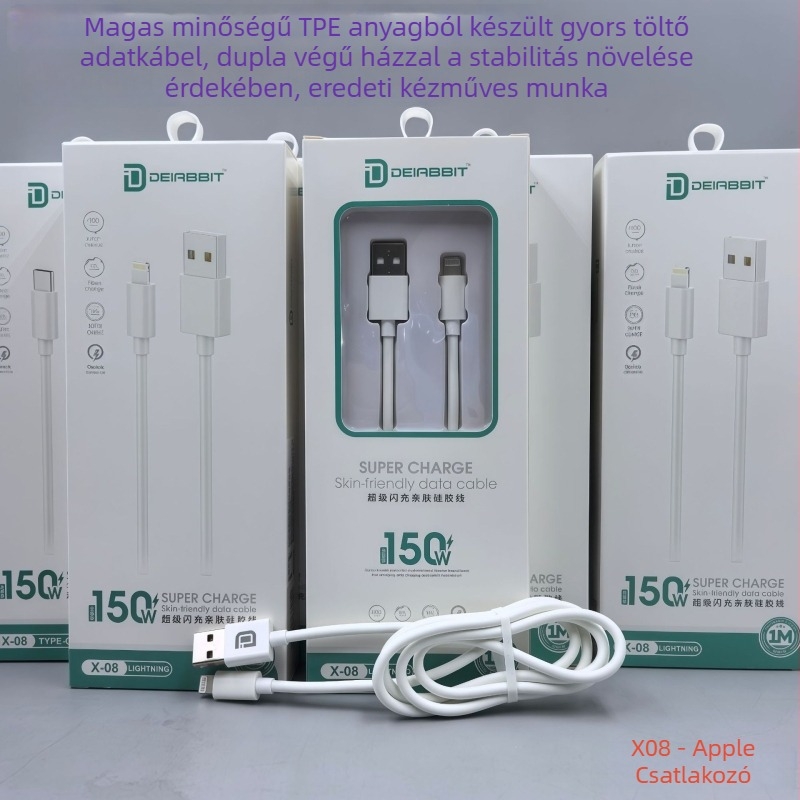 LUOMINRO 3-in-1 Gyors töltő USB-kábel (Lightning, Micro USB, Type-C) – 150W maximális teljesítmény, QC-kompatibilis, 3C tanúsítvány