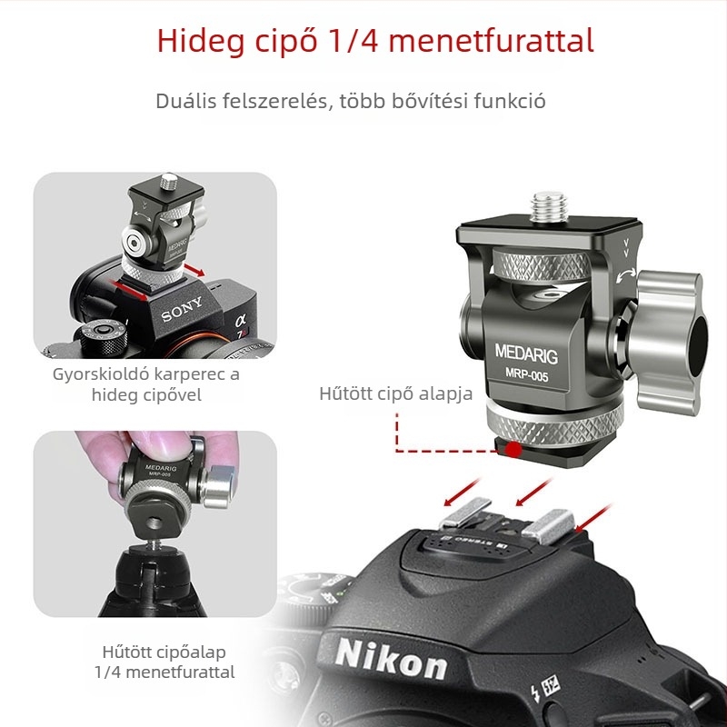 Medarig alumínium PTZ pan/tilt tartó univerzális hideg cipővel és 1/4 hüvelykes csavarral, terhelhetőség 2–5 kg