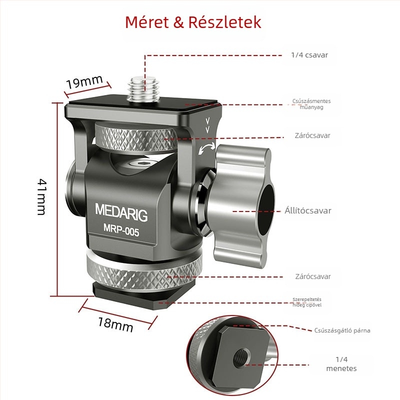 Medarig alumínium PTZ pan/tilt tartó univerzális hideg cipővel és 1/4 hüvelykes csavarral, terhelhetőség 2–5 kg
