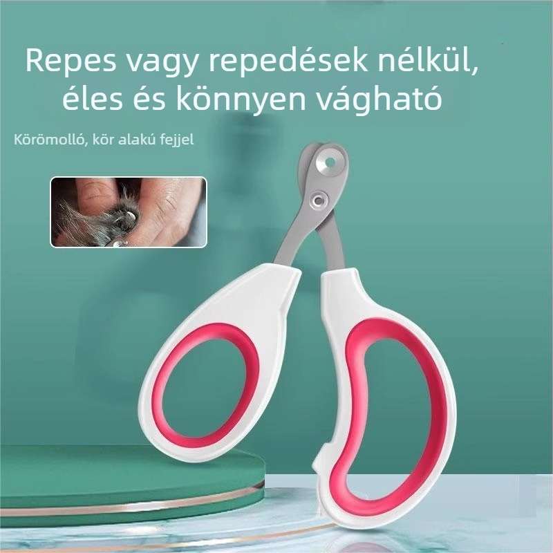 Macska körömvágó olló kör alakú lyukú kialakítással, kezdőknek, biztonságos kiscicáknak