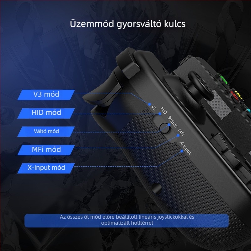 Bluetooth játékkontroller USB-C-vel, rezgés, mód-gyorsító gomb, kompatibilis Switch/PC/Android/iOS