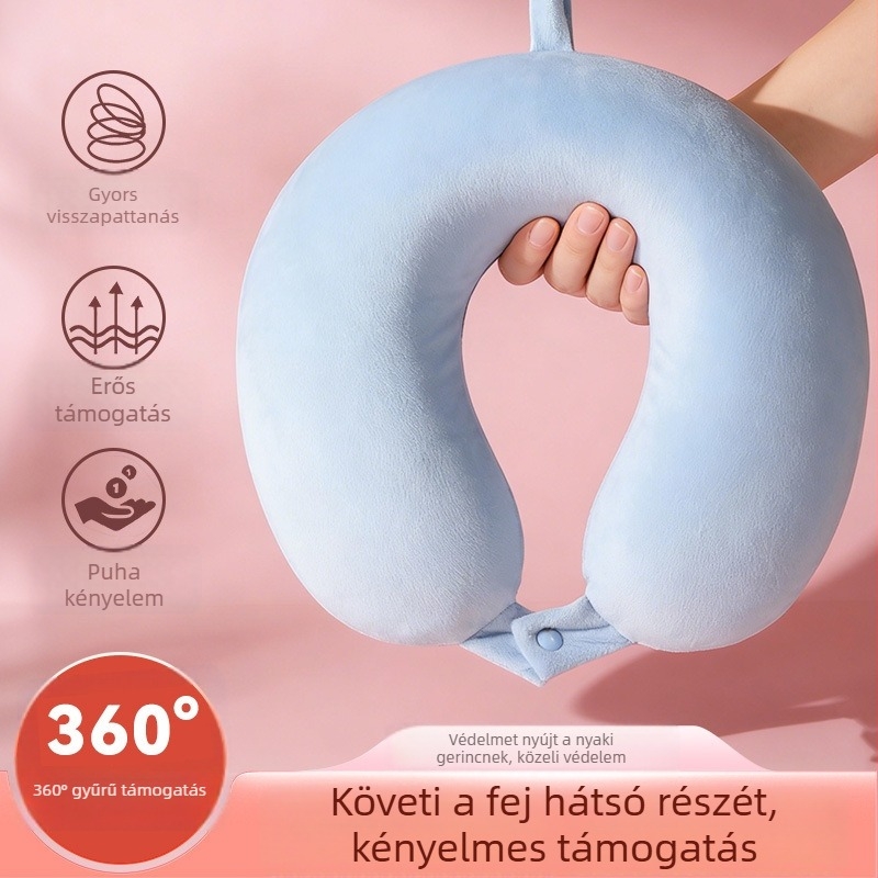 U-alakú nyakpárna memóriahabból, hordozható utazáshoz, levehető és mosógépben mosható huzattal