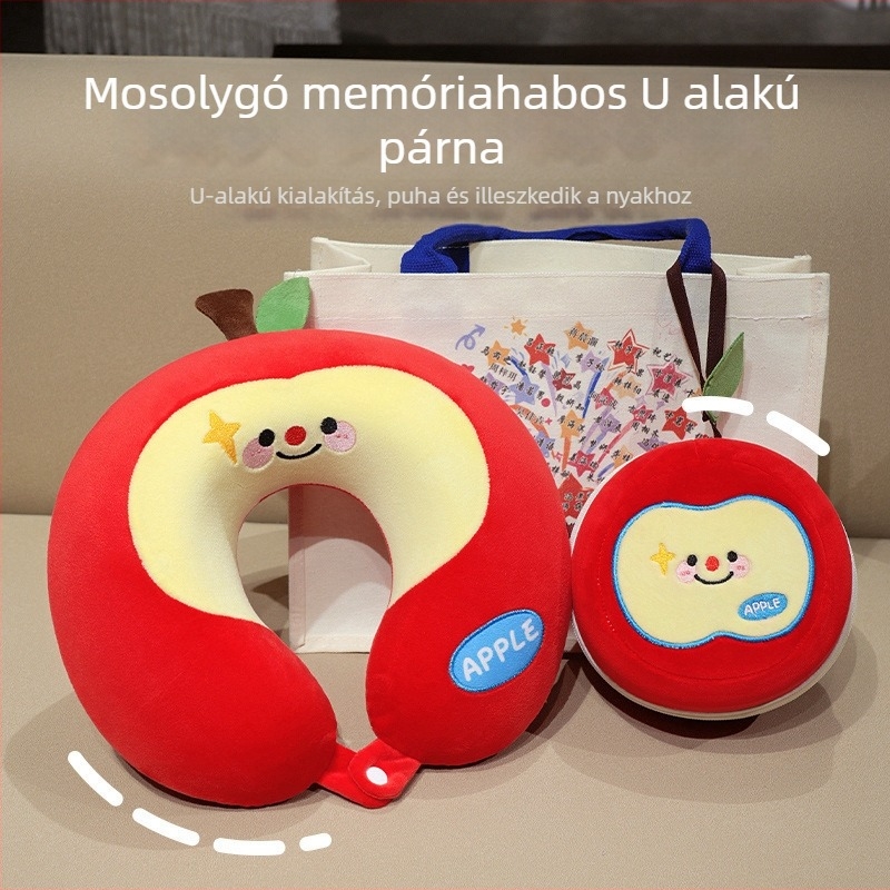 Alma alakú memóriahabos U-formájú párna, kartun stílusú, hordozható utazási párna az irodai pihenéshez