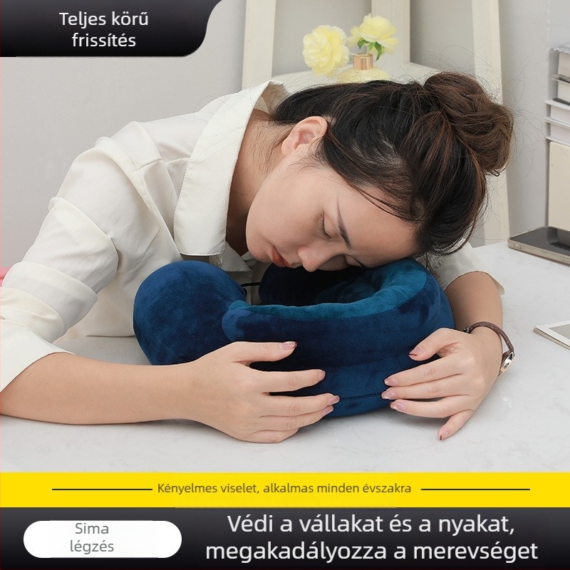 Felfújható U-formájú nyakpárna, hordozható utazási párna, gáztöltettel és kristály velúr bevonattal, összecsukható