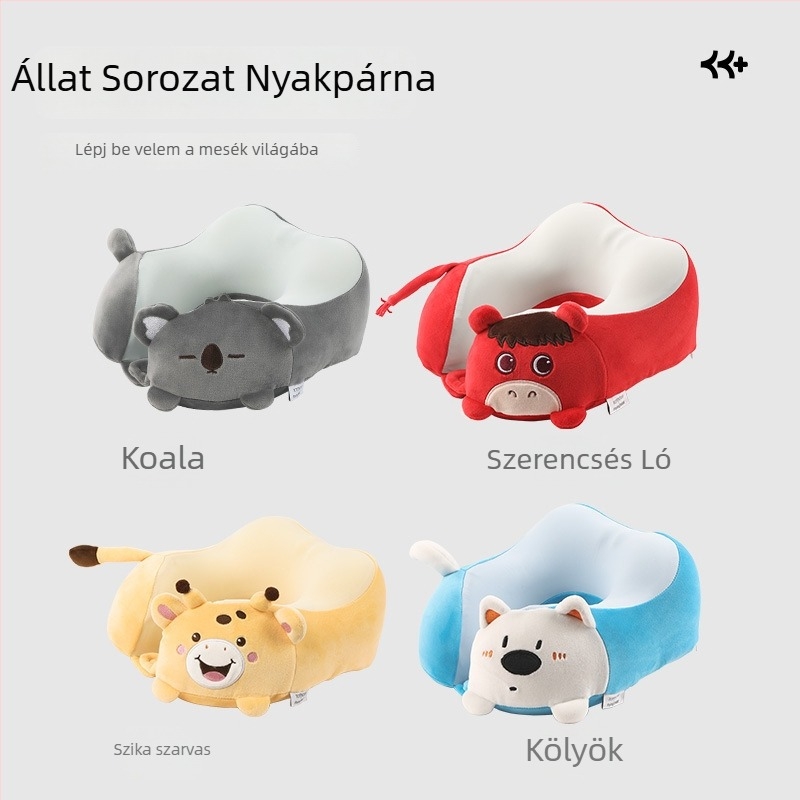 Memóriahabos U-alakú nyakpárna, hordozható utazási és irodai használatra, rajzfilmszerű stílus, logónyomás lehetőség