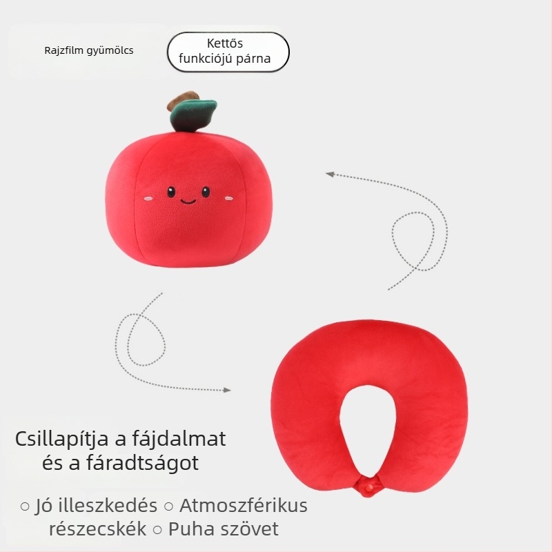 U‑alakú nyakpárna habrészecskés töltettel, gyümölcsös rajz stílusú dizájn, kétfunkciós deformáció, puha spandex huzat