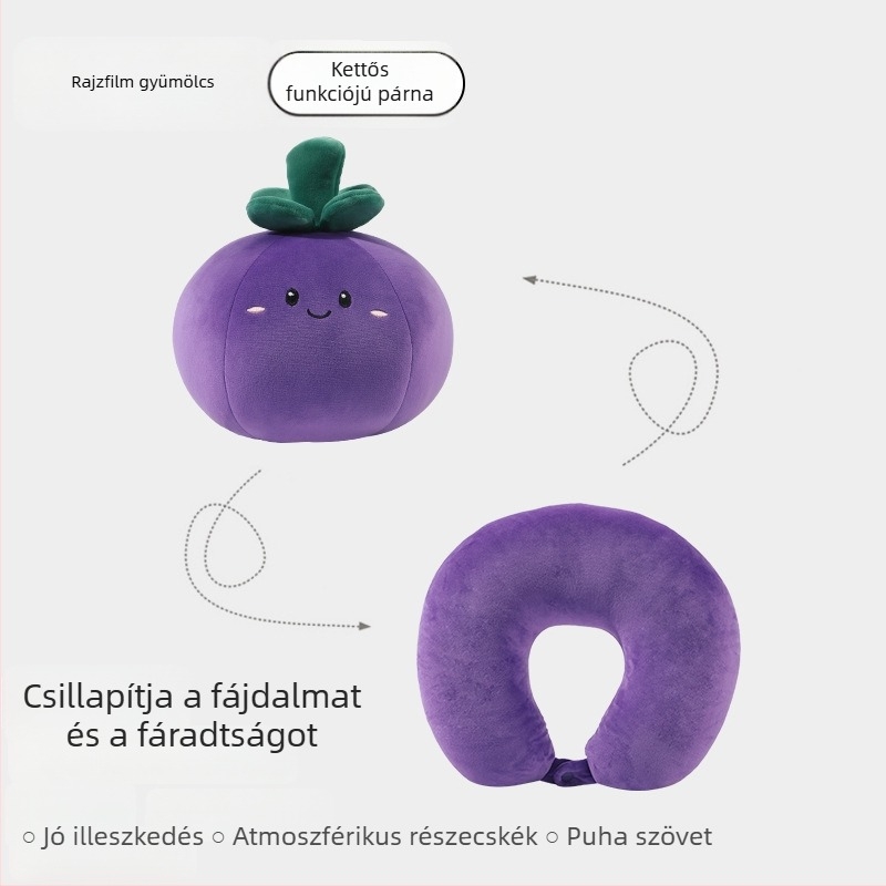 U‑alakú nyakpárna habrészecskés töltettel, gyümölcsös rajz stílusú dizájn, kétfunkciós deformáció, puha spandex huzat
