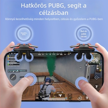 Okostelefonhoz tervezett vezeték nélküli gamepad; kompatibil iOS és Android; ötvözet és műanyag felépítés; rezgésmentes; súly körülbelül 56–61 g