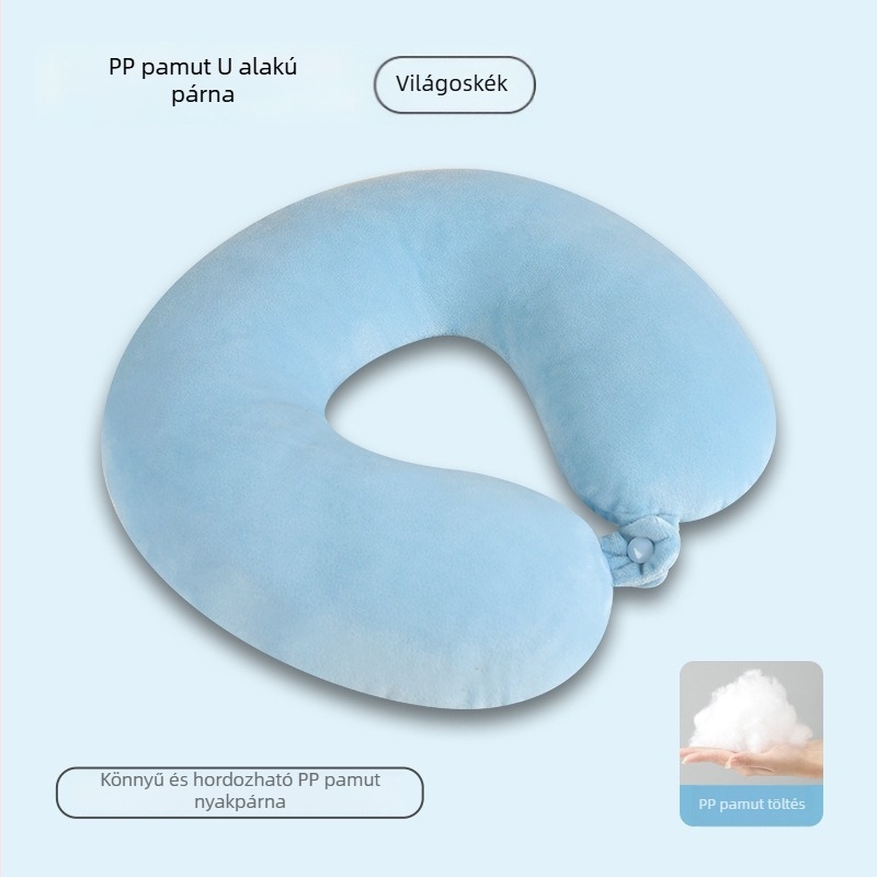 U alakú nyakpárna PP pamut töltettel, kristály velúr bevonattal, modern minimalista kialakítás, irodára és utazásra alkalmas