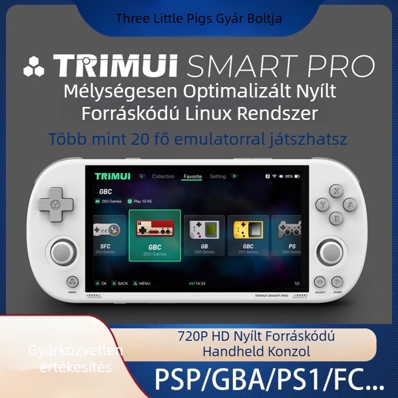 Nyílt forráskódú kézi játékkonzol – GBA retró, PS arcade és FC (Famicom) kompatibilis, 64 GB memória, IPS HD kijelző, Wi‑Fi, OEM kész