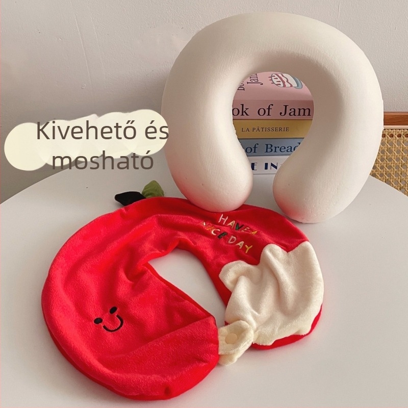 Alma alakú memóriahabos U-típusú párna autóban alváshoz, nyaki támasz, irodai szundikáláshoz, utazáshoz repülőn