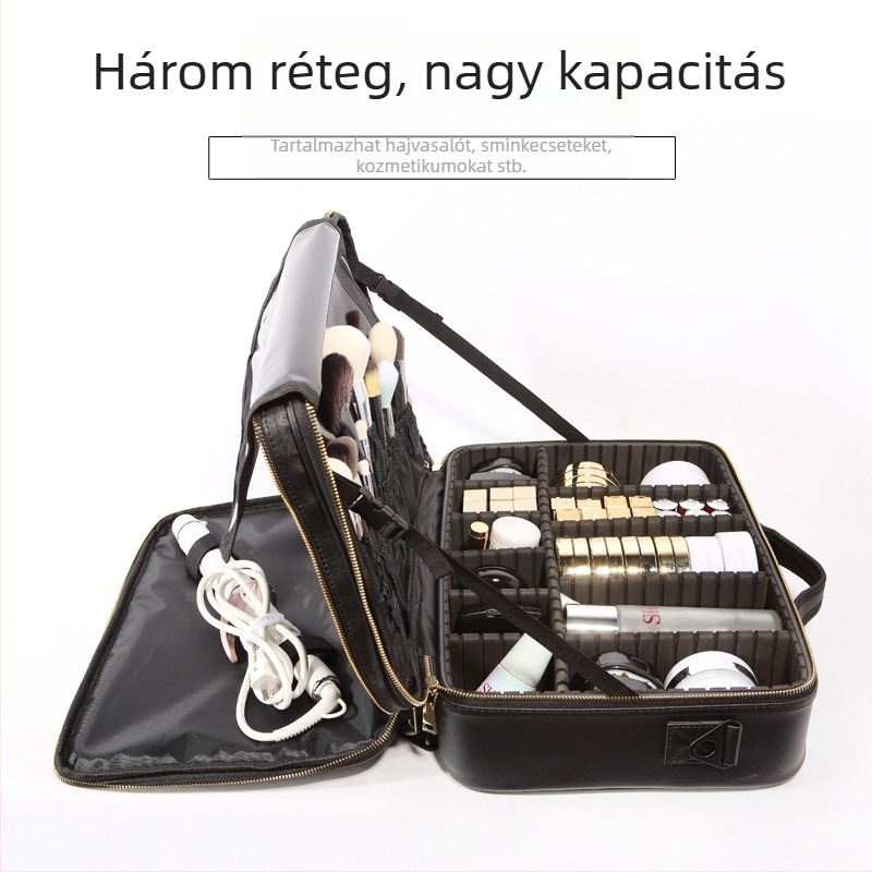 PU anyagú kocka alakú sminktáska tárolásra (nylon belső; vízálló; bővíthető)