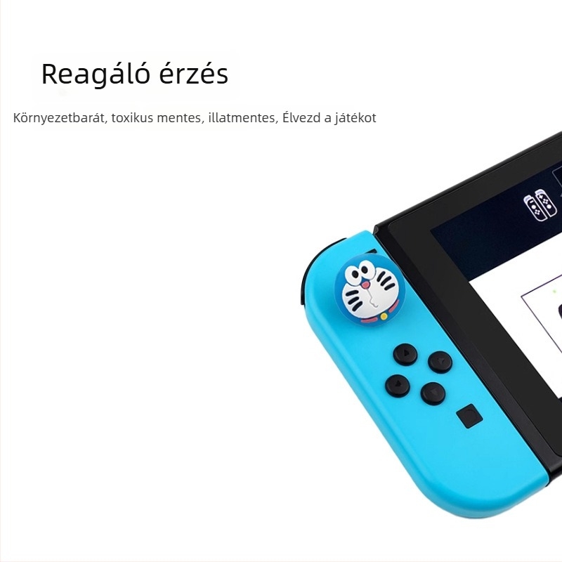Nintendo Switch joystick sapka, szilikon, csúszásmentes, Doraemon harang motívum, testre szabható képekkel, méretek 2x2x0.5 cm