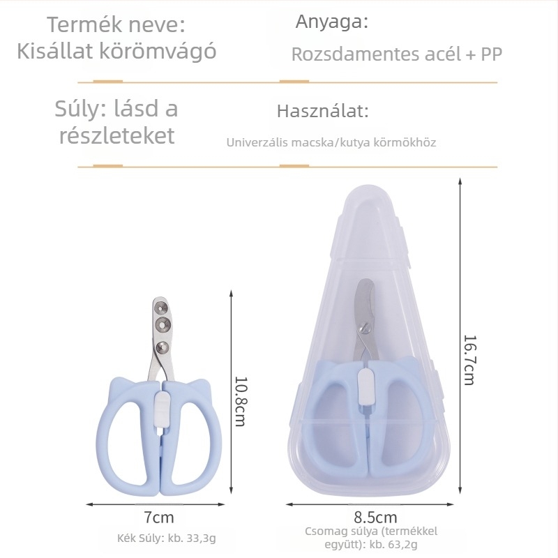 Állati körömvágó olló kör alakú nyílással, vérzésgátló kialakítással, macskáknak és csincsilláknak, kezdőknek