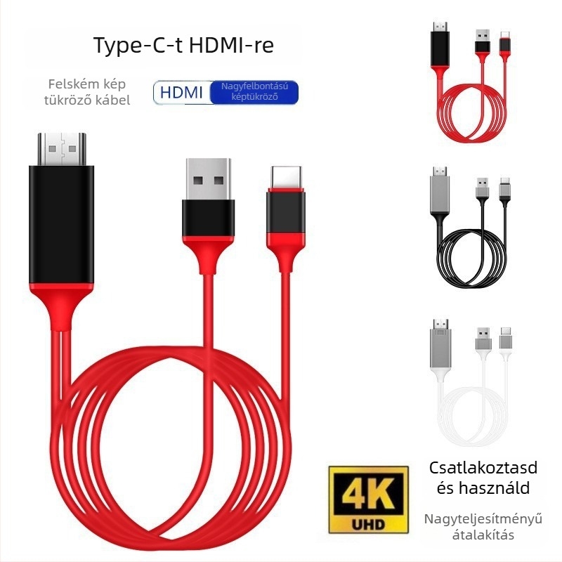 Type-C to HDMI képernyő-tükröző kábel mobiltelefonokhoz, nikkel bevonattal, modell L9