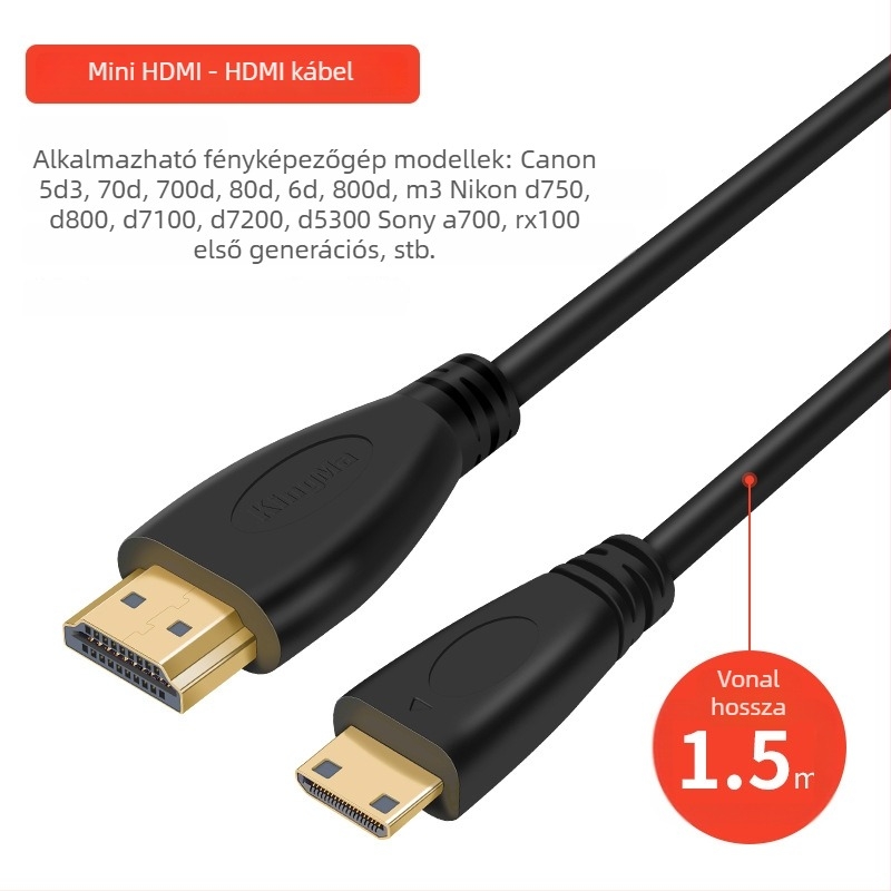 4K HDMI kábel DSLR-hez és okostelefonhoz – élő videóközvetítés, 1,5 m, HDMI 2.0 adatkábel