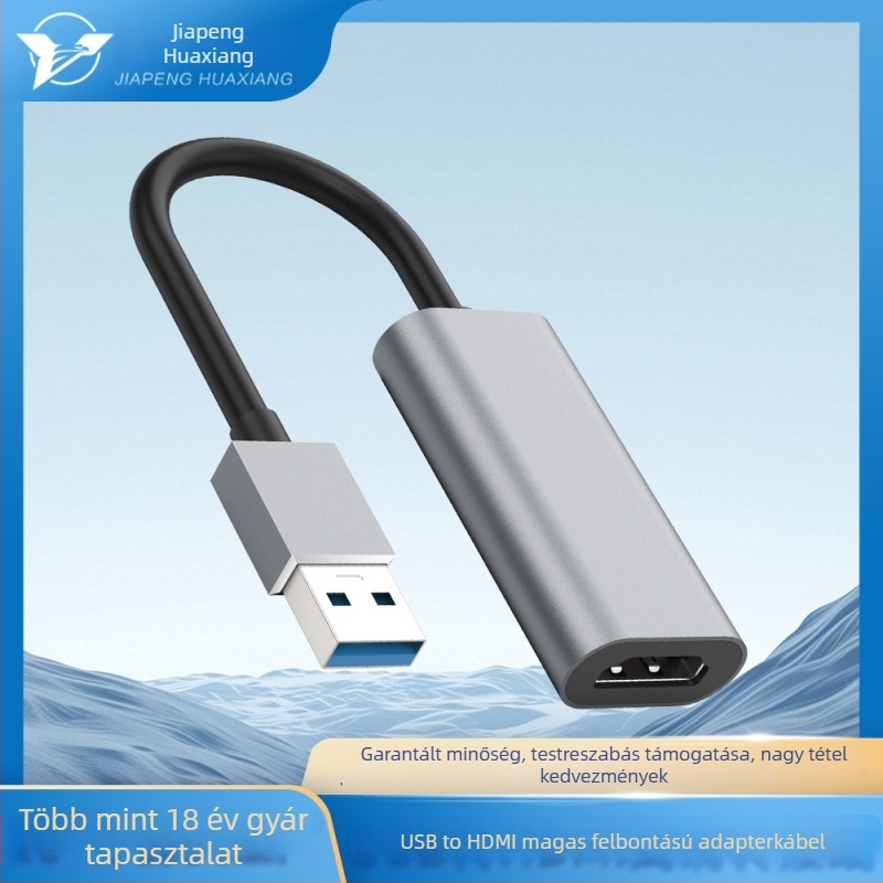 USB–HDMI adapter, HDMI csatlakozás, 1,8 m rézkábel, nikkelezett átalakító, illesztőprogram nélkül