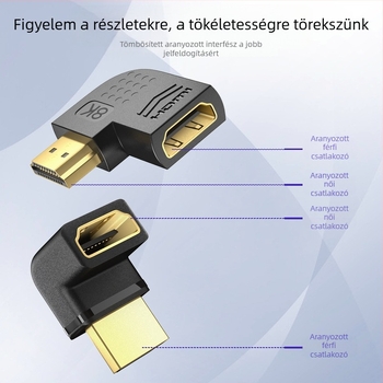 HDMI adapter, férfi–nő, balra/jobbra hajlított, 90°/270°, Micro HDMI, aranyozott érintkezők