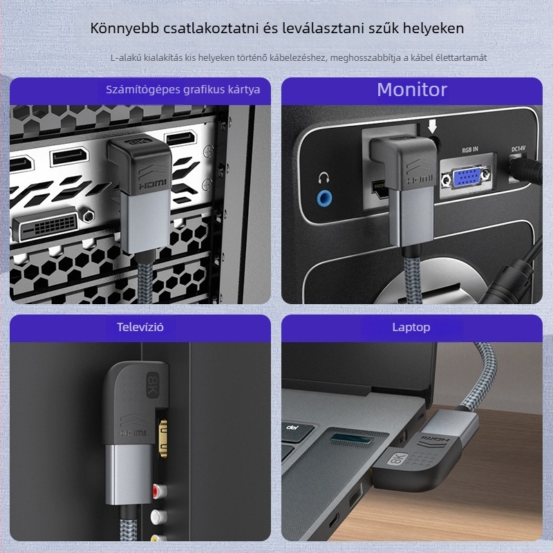 HDMI adapter, férfi–nő, balra/jobbra hajlított, 90°/270°, Micro HDMI, aranyozott érintkezők