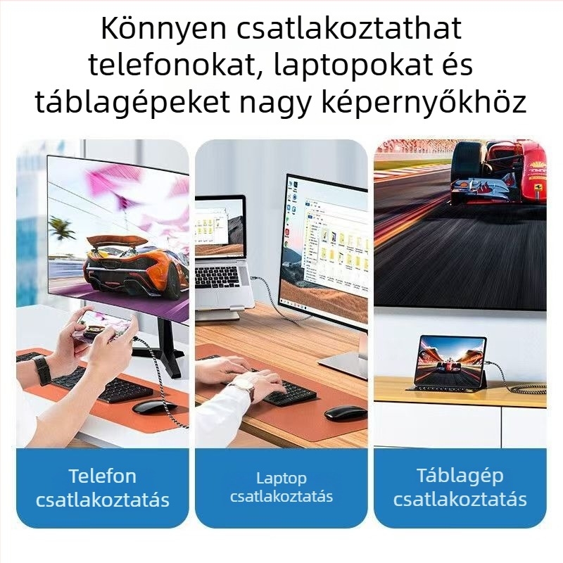 Type-C HDMI 8K60Hz videókábel mobiltelefonhoz, számítógéphez és monitorhoz, 1 m hosszú