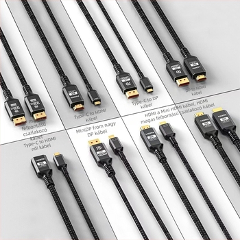 DisplayPort–DisplayPort kábel, 8K/16K HD videó, oxigénmentes réz, aranyozott, 1 m hosszú