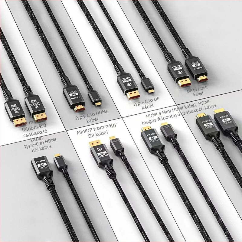 DisplayPort–DisplayPort kábel, 8K/16K HD videó, oxigénmentes réz, aranyozott, 1 m hosszú