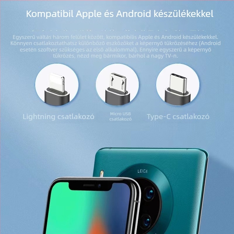 HDMI telefon–TV adapterkábel – Modell 8876, rézvezető