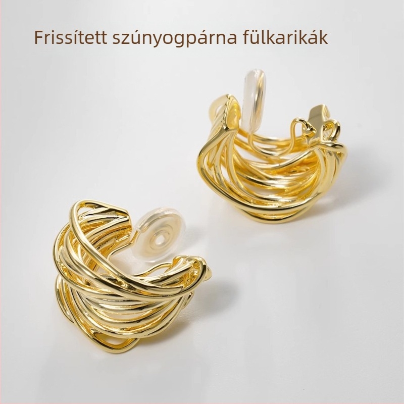 Fém geometrikus fülklipszek C alakú körrel, elektroplatált, női fülbevalók