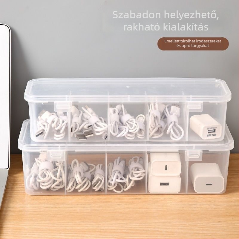 Kábel tároló doboz fedéllel és hurkoló rekesszel az asztali Rendezéshez – modern minimalista dizájn, utazáshoz, konyhához és íróasztalhoz, márka Friendly