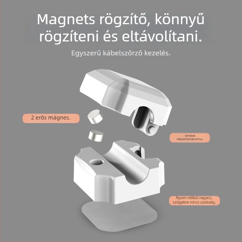 Asztali kábelrendező mágneses vonzással, modell 24630, műanyag, adat- és töltőkábellel, háztartási vezetékekhez