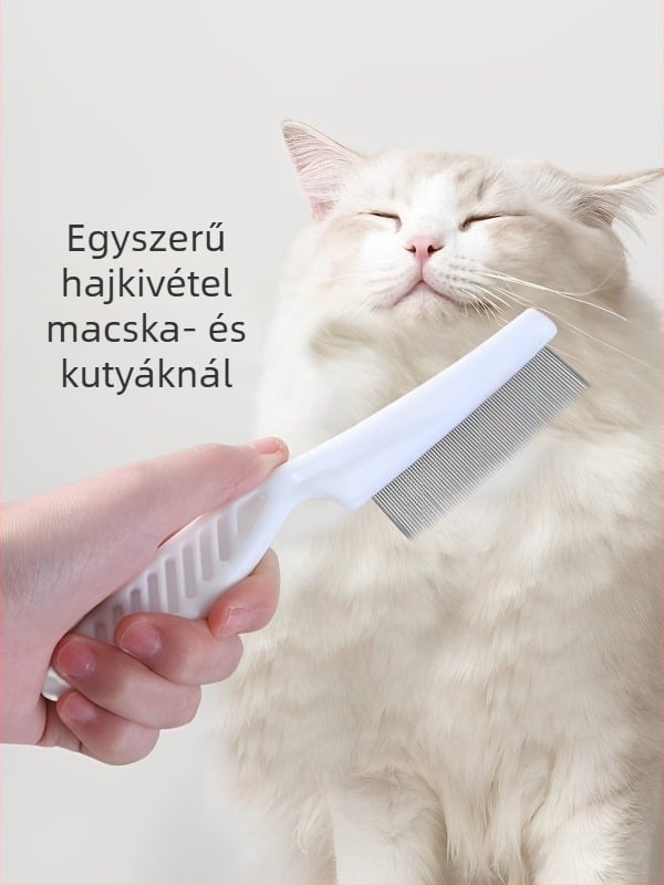 Macska- és kutya bolhák elleni fésű, finom fogú acélfésű hosszú szőrre