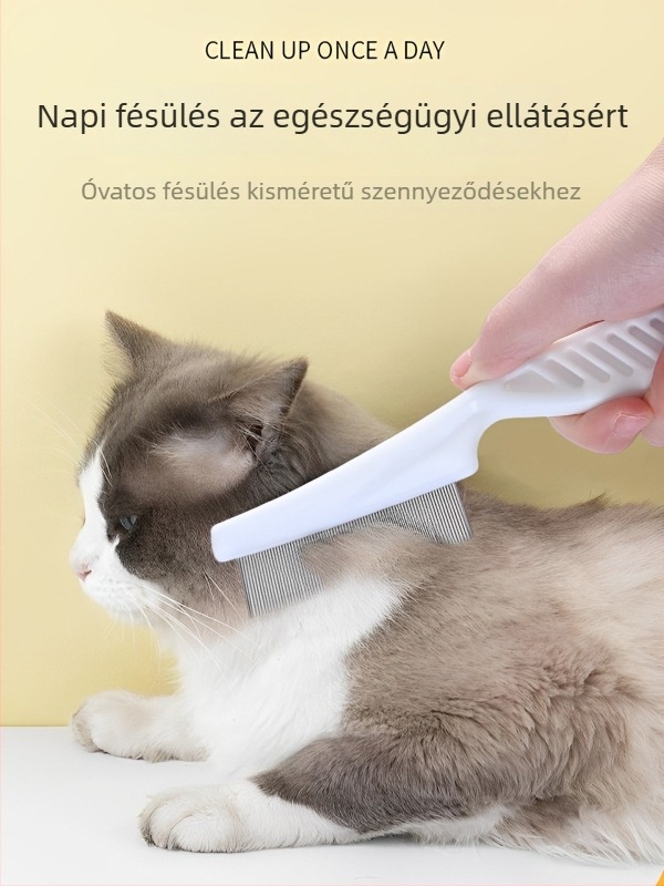 Macska- és kutya bolhák elleni fésű, finom fogú acélfésű hosszú szőrre