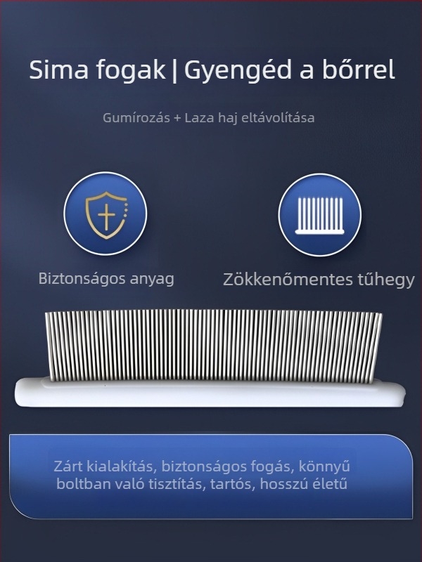 Macska- és kutya bolhák elleni fésű, finom fogú acélfésű hosszú szőrre