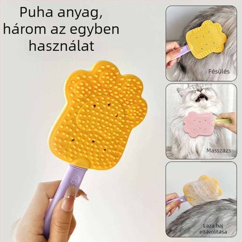 Állatgondozó kefe – puha gumi, masszírozó macskáknak és kutyáknak, PP+TPR, univerzális; Márka: Yellow and White Beans