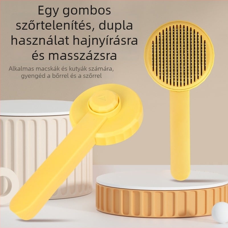 Kisállatgondozó kefe macskák és kutyák számára — csomóoldó, tűs kefeszél, laza szőr eltávolítása; ABS + rozsdamentes acél; modell PC001; Beach