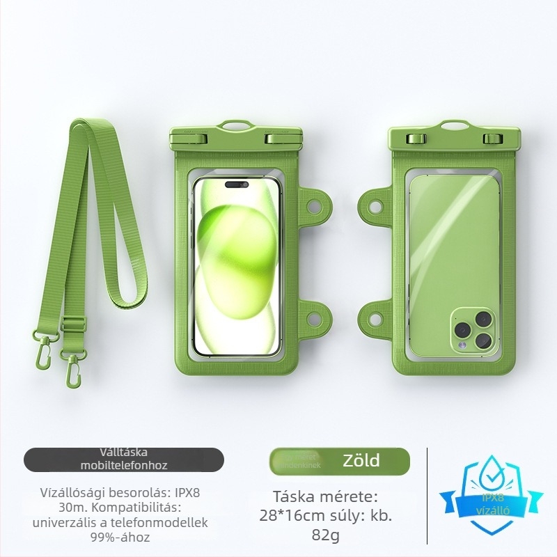 Vízálló telefon-táska vállon átvethető, érintőképernyős, IPX8, úszásra, búvárkodásra és szabadtéri tevékenységekhez