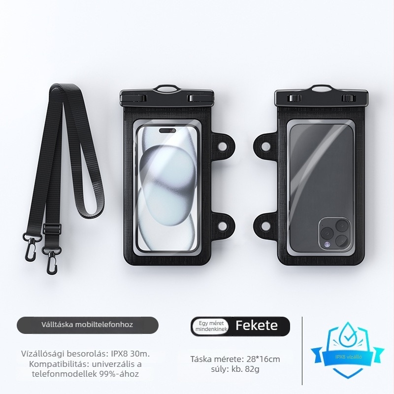 Vízálló telefon-táska vállon átvethető, érintőképernyős, IPX8, úszásra, búvárkodásra és szabadtéri tevékenységekhez