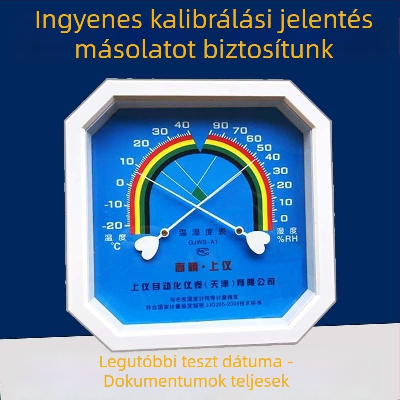 Termohigrométer ipari és háztartási használatra, belső üvegházban, laboratóriumban és gyógyszertárban, kalibrációs vizsgálati jelentéssel.