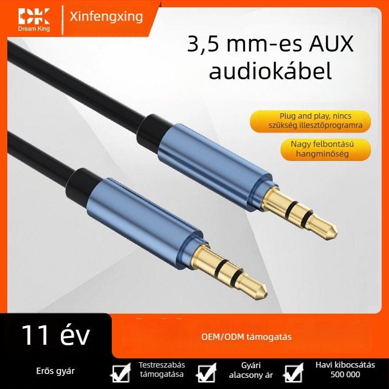 TPE kábel cink-ötvözet házzal, AUX audio kábel, 3,5 mm férfi–férfi, 1 m hosszú, autócsatlakozás